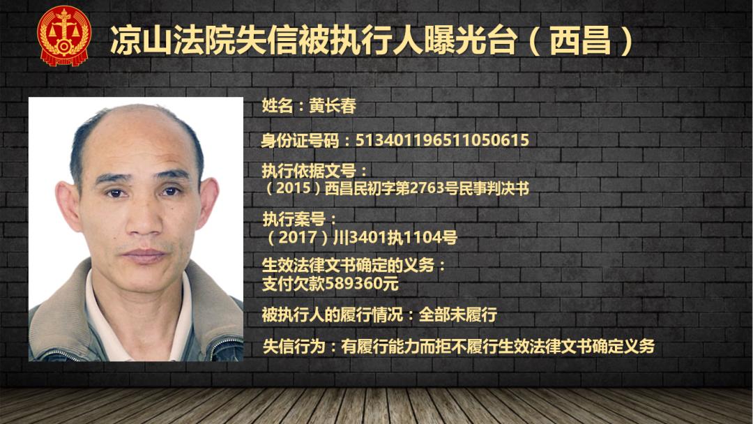 凉山法院2021年失信被执行人曝光台第十一期(西昌篇)