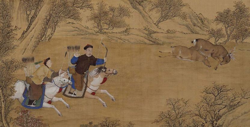 乾隆皇帝尤其擅长骑射,身为马背上的民族,清 郎世宁《乾隆皇帝射猎图