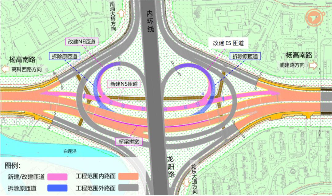 封闭杨高南路北向东至内环高架,龙阳路方向匝道,封闭龙阳路东向南至杨