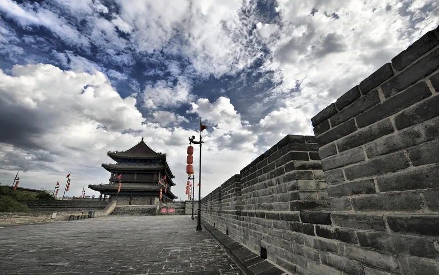 西安城墙全景实景图片