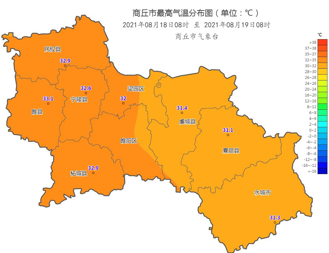 1℃(睢縣),今晨最低溫度21.1℃(永城,柘城)-22.