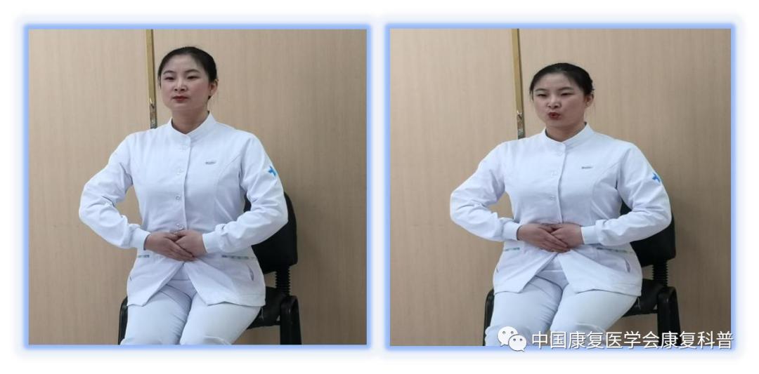 2第二节 坐位渐进呼吸训练端坐位,将双手放置于腿上,吸气时挺腰,慢慢