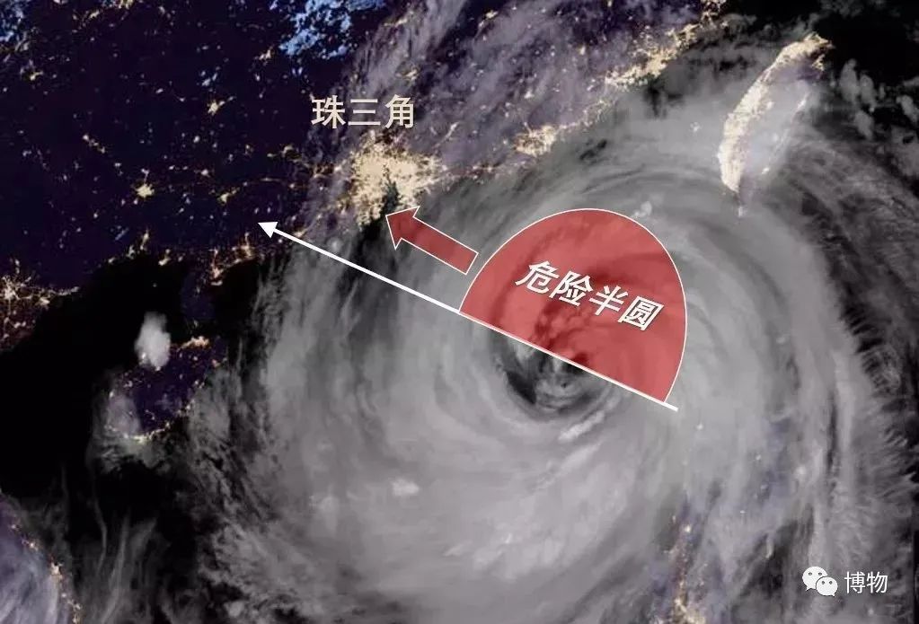 2018年9月15日晚，台风“山竹”危险半圆示意图 图片来自：中国气象爱好者