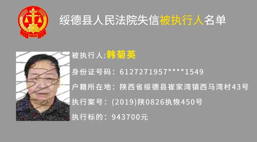 绥德法院发布2021失信被执行人黑名单