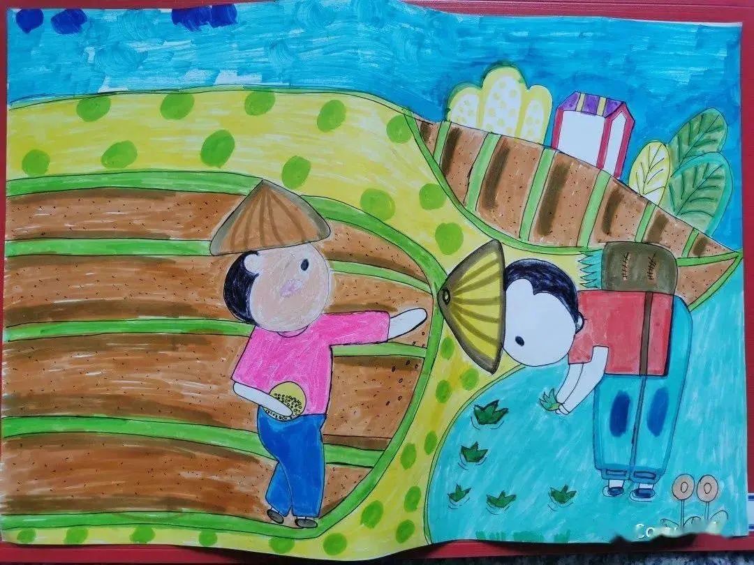儿童画农民伯伯干活图片