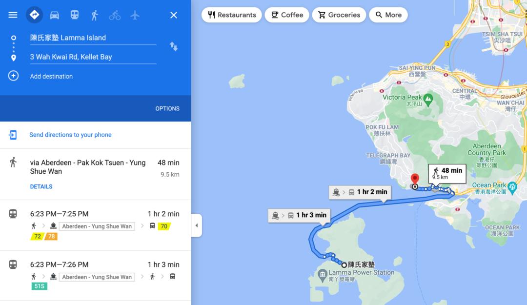 如果點擊右邊那個小車圖標,就會彈到 google maps,生成導航路線.