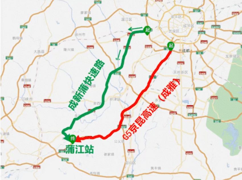 (双向)绕行方式:绕行蜀龙大道或成金青快速通道至青白江站,广汉站进入