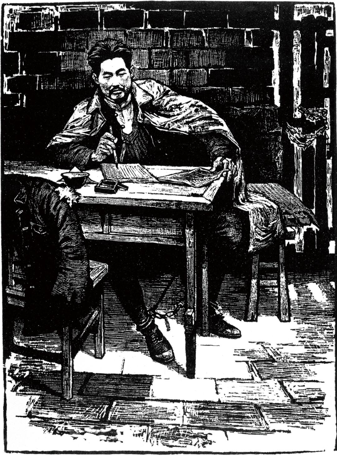 《方志敏在狱中》 张怀江 版画 42cmx32cm 1956年《英勇不屈》 全山石