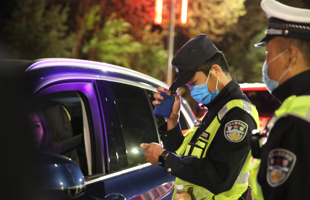 图片说明:10月1日,南川公安分局治安检查站对女性驾驶员进行双证核查