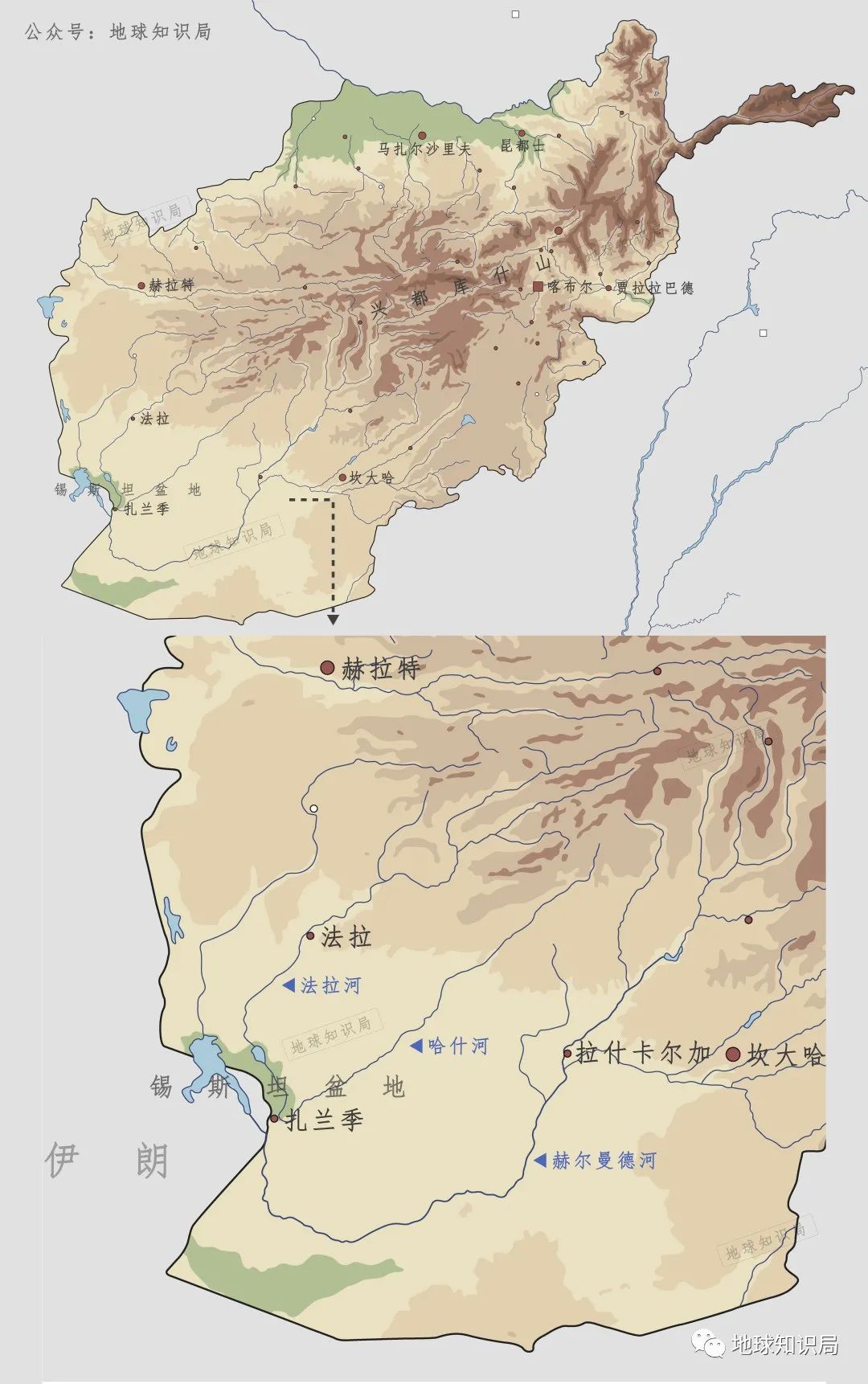 (另一边的伊朗也有河流注入)▼坎大哈,法拉,扎兰季这些重要城市都在这