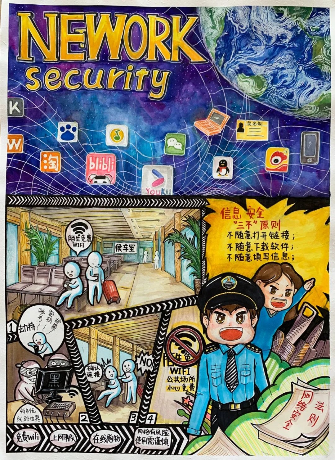 网络安全绘画九年级图片