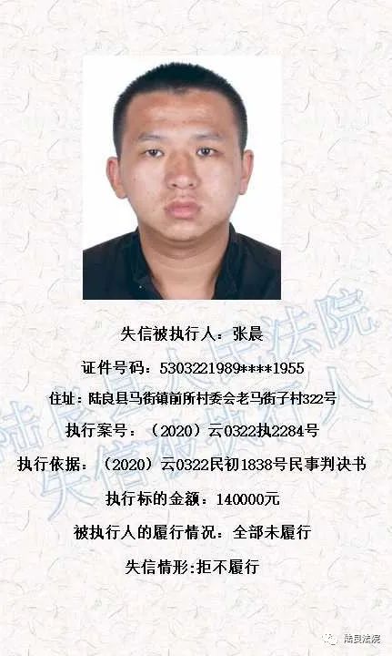 曝光台陆良县人民法院失信被执行人名单第十八期