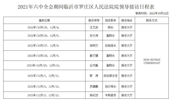 罗庄区人民法院院领导公开接访安排公示