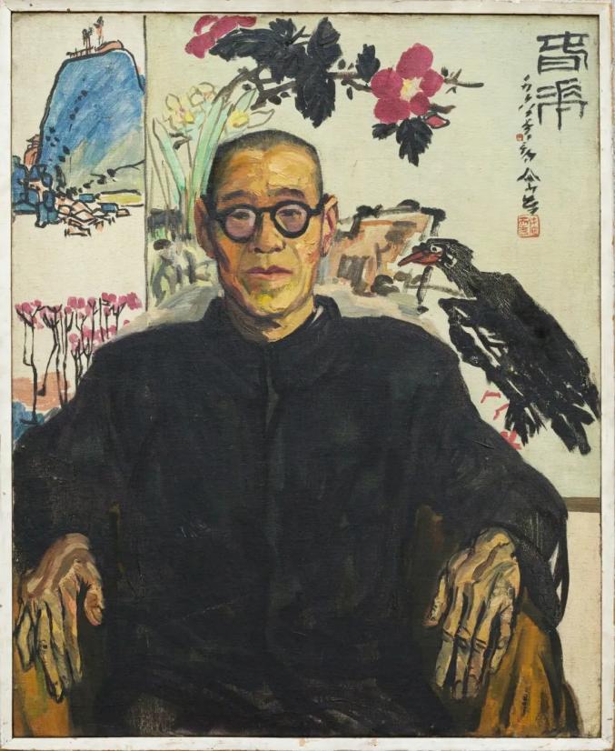 金一德 《临博巴潘天寿像》 布面油画 100x81cm 1962年夏培耀 《穿蓝