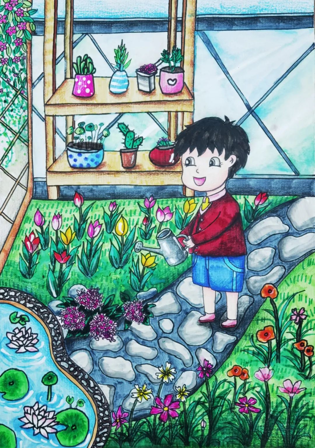 美丽庭院绘画儿童画图片