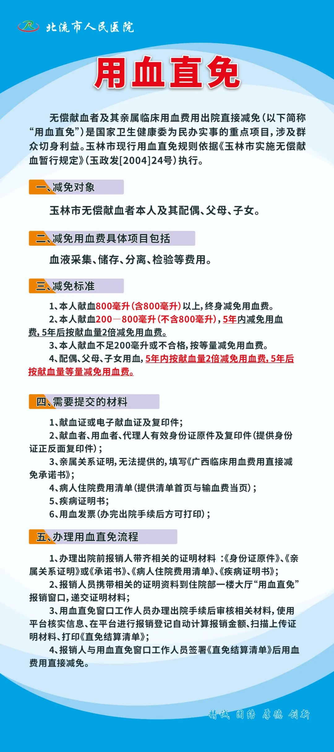 用血直免临床用血报销不用跑北流市人民医院为无偿献血者提供用血直免