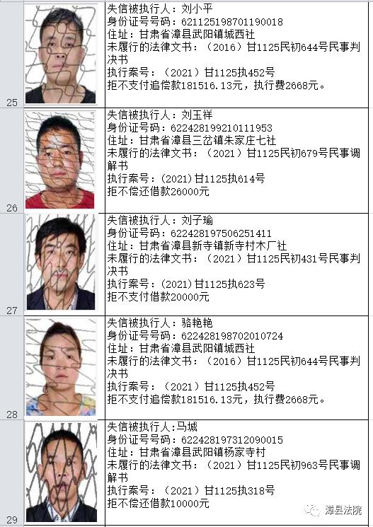 失信名单漳县人民法院失信被执行人名单发布第六期