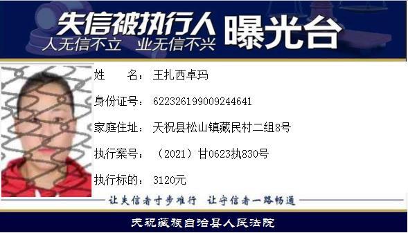 天祝藏族自治县人民法院失信曝光台2021年第五批