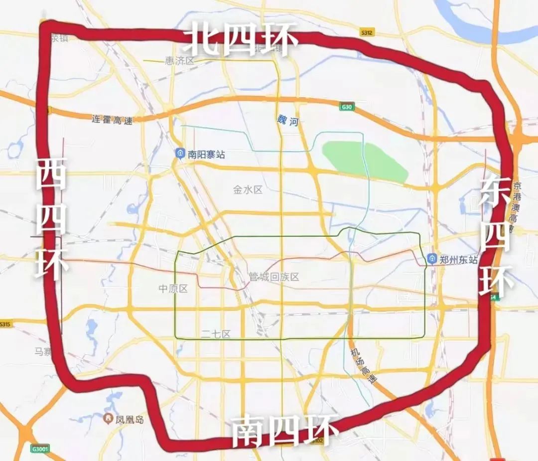 郑州四环区域分布图图片