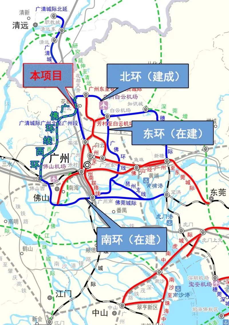 由四段線路組成 74//重要組成部分是珠三角城際軌道交通網位於佛山