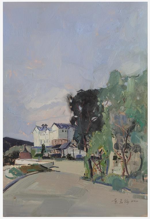 叶若海 作吴有才 作蓝天白云重山之间,众多正在陈年的酒桶,建筑上颇具