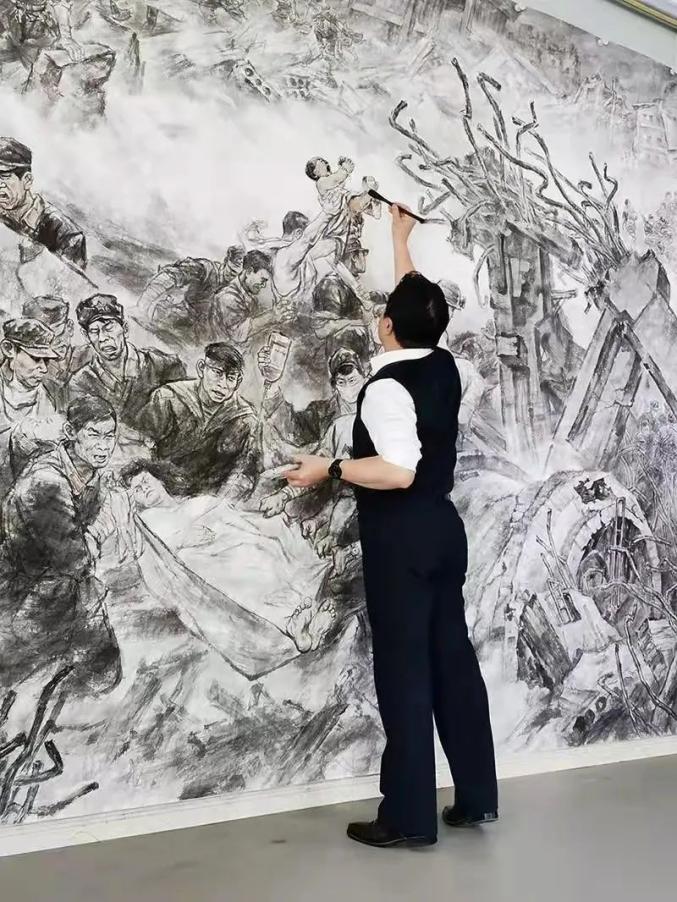 乐亭籍军旅画家王利军巨幅人物画创作《唐山抗震救灾》被《美术》