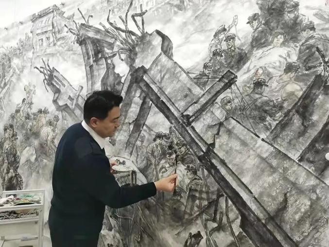 乐亭籍军旅画家王利军巨幅人物画创作《唐山抗震救灾》被《美术》