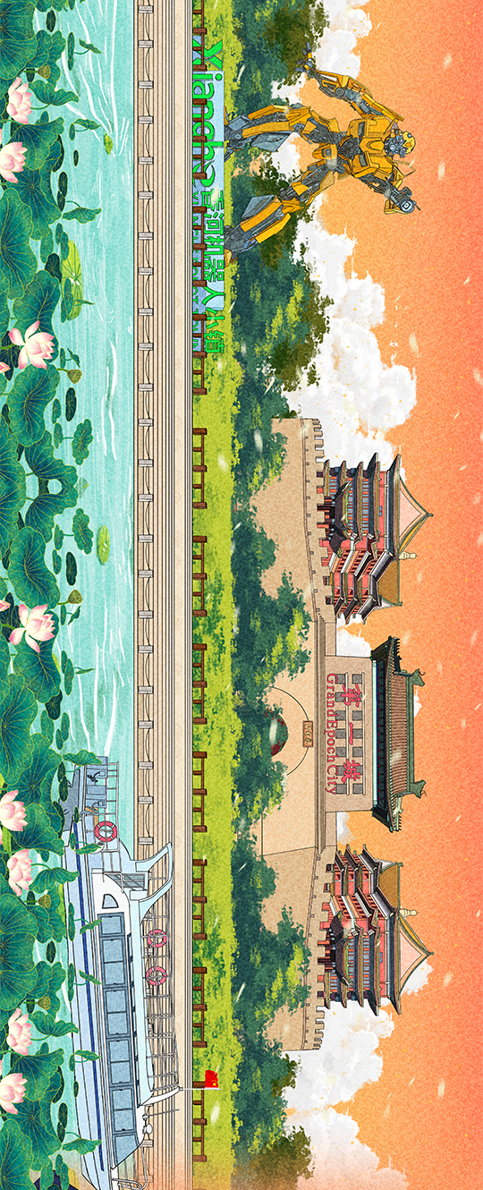 原创手绘长卷河北省香河县加快推进北运河旅游通航工程纪实