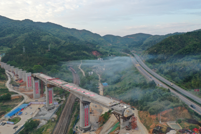 赣深客专跨龙河高速及京九铁路转体梁施工