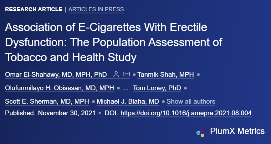 最新研究_電子煙的危害或會增加勃起障礙發生率