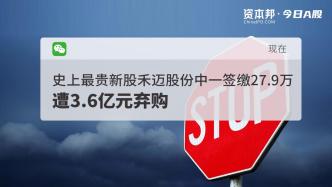 史上最贵新股禾迈股份一签缴27.9万元，遭3.6亿元弃购