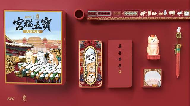 故宫文创产品"宫猫五宝"系列同时,故宫ip还将传统文化元素融入公众