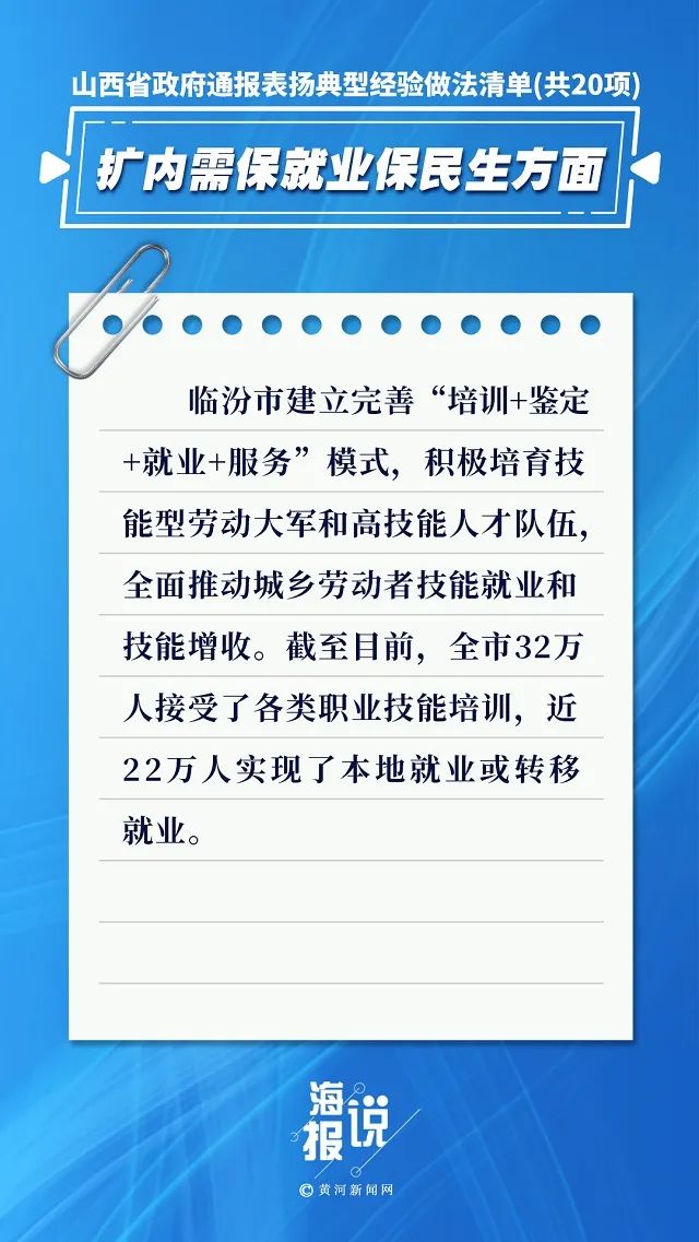 海报说山西省政府通报表扬20项典型经验做法扩内需保就业保民生9项