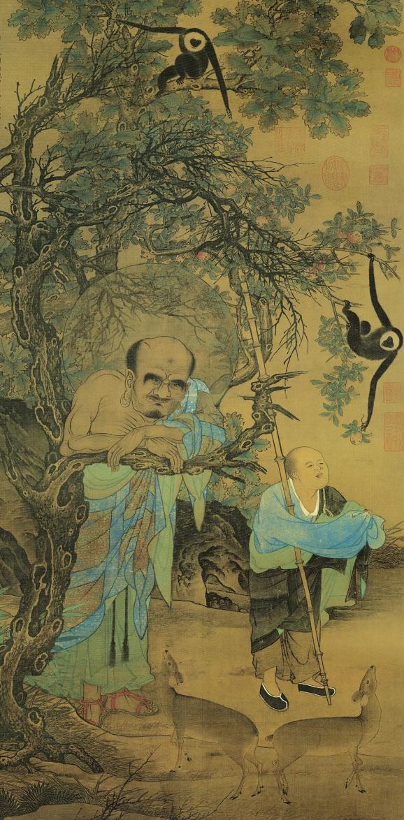 每周一画刘松年画罗汉之猿猴献果