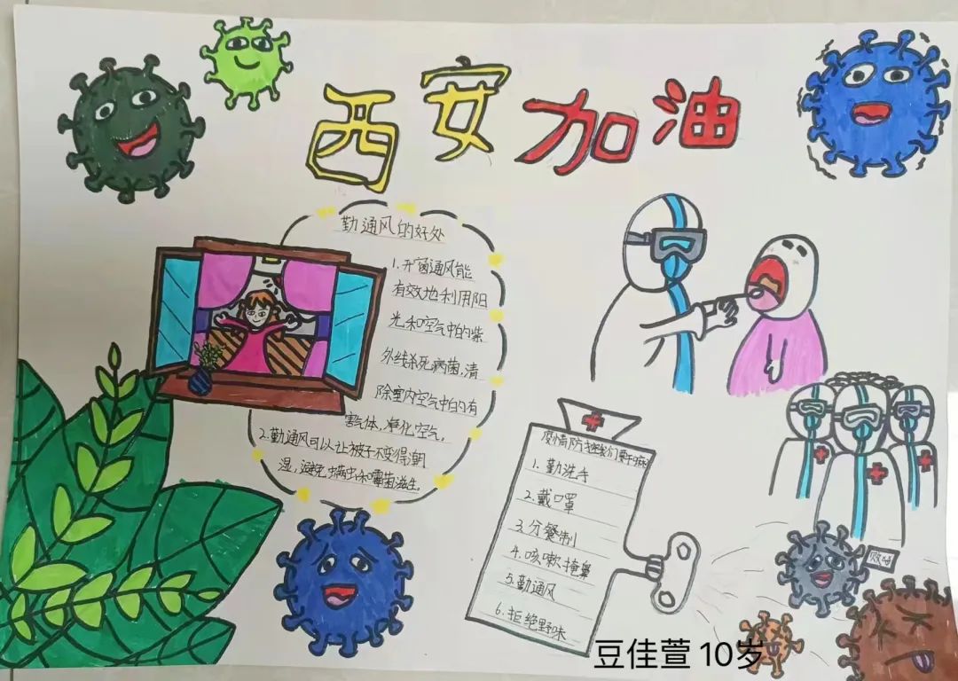 手抄报抗疫主题画西安市妇女儿童活动中心美术组的孩子们用稚嫩的画笔