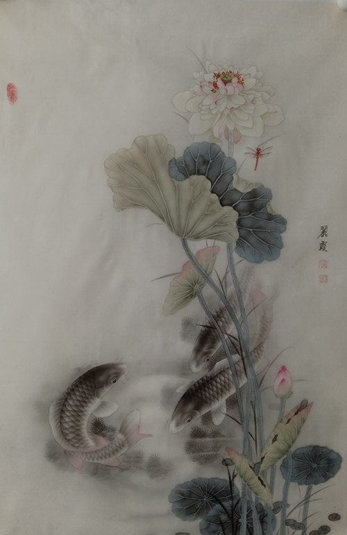 著名画家董丽霞工笔鱼作品赏析