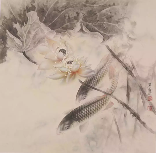 著名画家董丽霞工笔鱼作品赏析