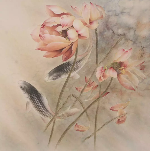著名画家董丽霞工笔鱼作品赏析