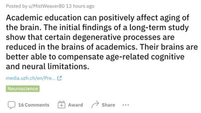 學歷越高，大腦退化越慢，這項歷時7年的研究出結果了
