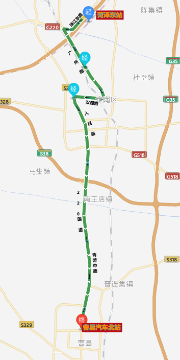 定陶老汽车站,南王店,青岗集路口,永明集团,圆梦新村,钟口,曹县汽车