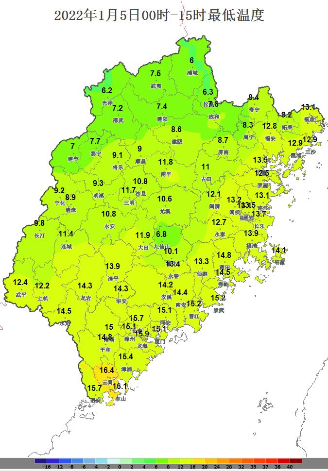 最高氣溫其中浦城6℃為全省最低其它地區在12~16℃西北部地區在6~11