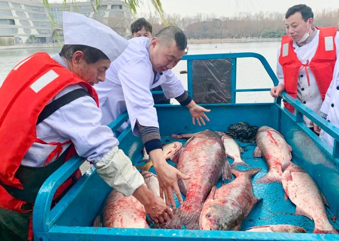 松江这所大学校内湖捕鱼1500斤请学生免费吃全鱼宴