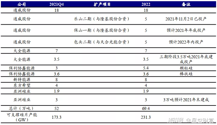 国内玩家产能释放情况（各公司公告、索比光伏网）