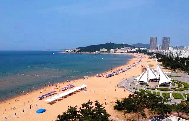 海水浴场踏一次海浪威海·夏每年春天锦绣花海的矮牵牛,色堇,金盏菊