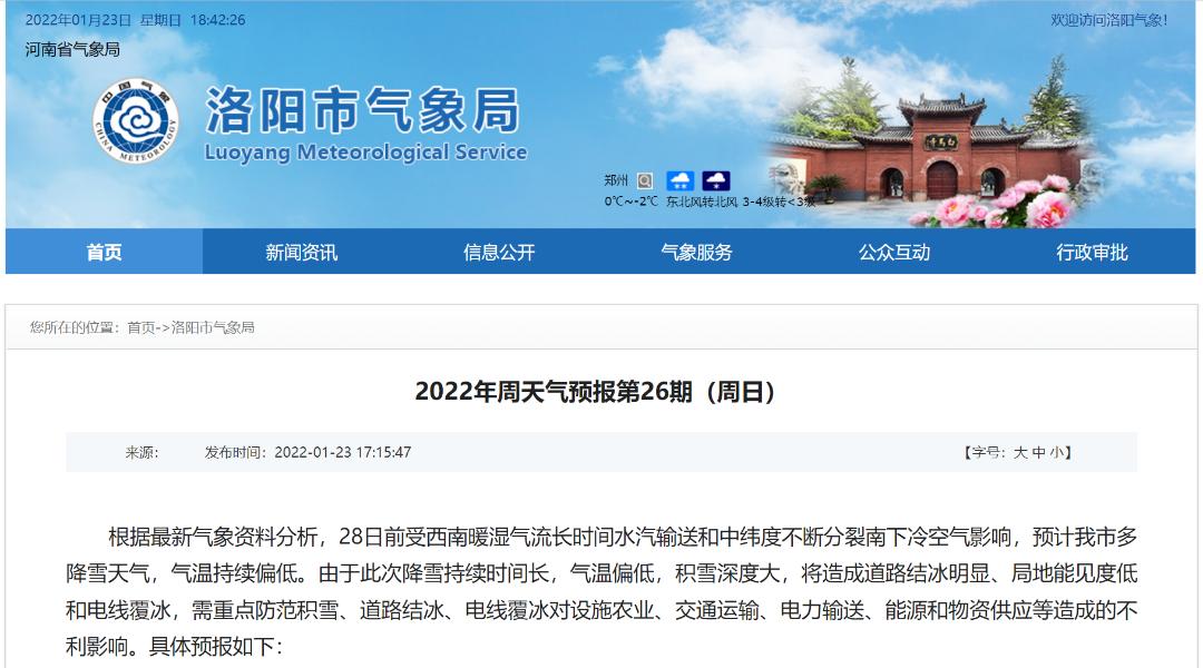 洛阳最新天气预报