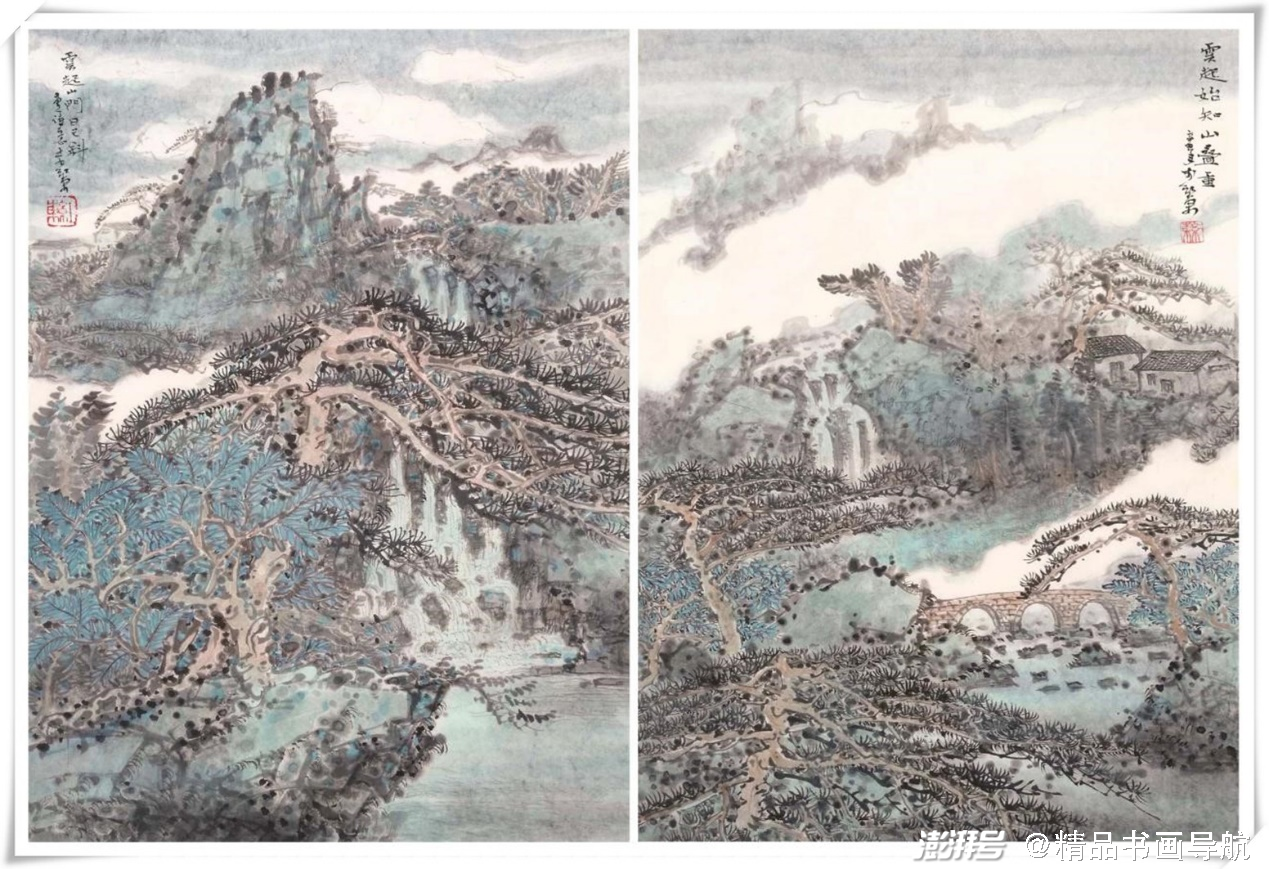 《云起》册页9-10李红东山水《云起》册页11-12李红东国画 晓晴风露