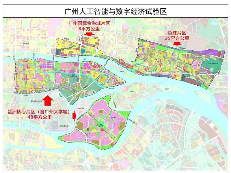 北起中新广州知识城,南抵南沙科学城,中间串联了广州科学城,人工智能