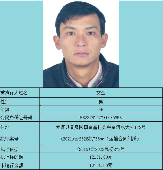 元谋法院失信被执行人曝光台2022第4期