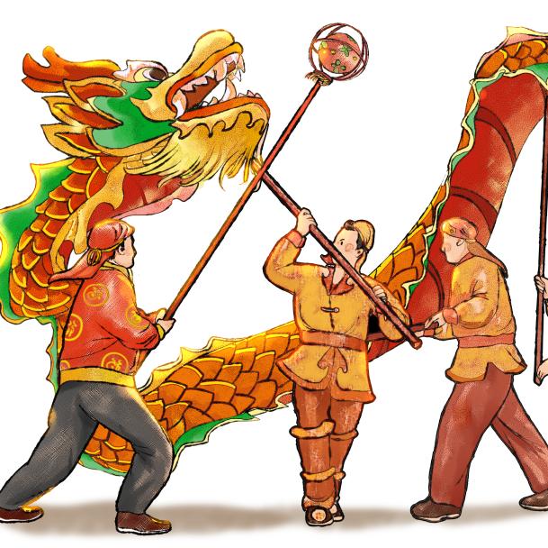 舞龙灯拜年春节年俗 丰富多彩总把新桃换旧符千门万户曈曈日春风送暖