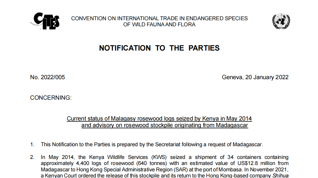 披露肯尼亚截获马达加斯加红木最新现状 | CITES发布